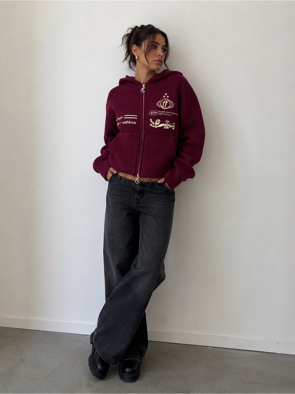 Scuffers Mayor Burgundy Knit Zip Hoodie